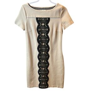 Boden Cream and Black Cotton Blend Sheath Dress